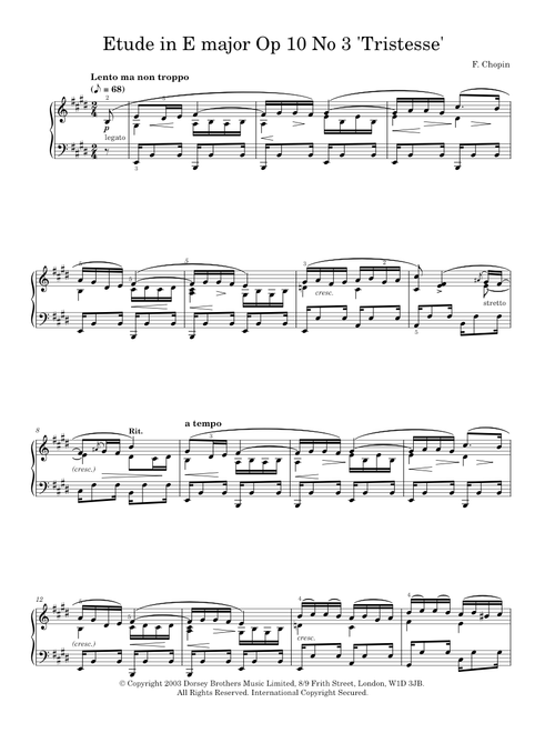 Etude In E Major, Op. 10, No. 3 (Tristesse) - Frederic Chopin (Piano Solo)