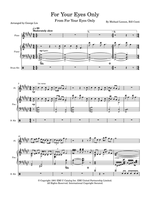 For Your Eyes Only (Arr. George Lin) - Sheena Easton (Flute and Piano)