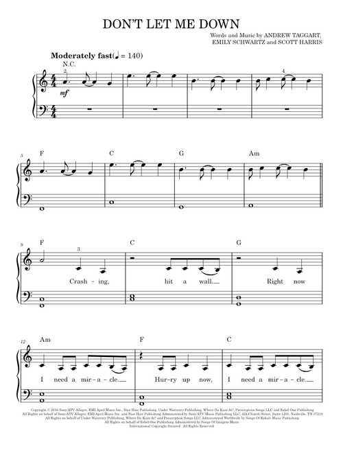 Don't Let Me Down - The Chainsmokers feat. Daya (Easy Piano)