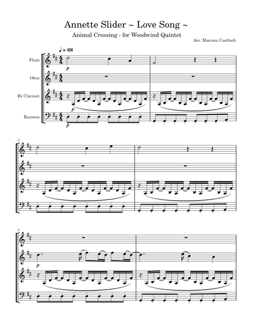 Annette Slider - Arrangement for Woodwind quartet (from "K.K Love Song")