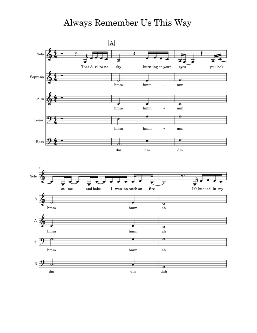 Always Remember Us This Way Lady Gaga (SATB A Cappella) Sheet music