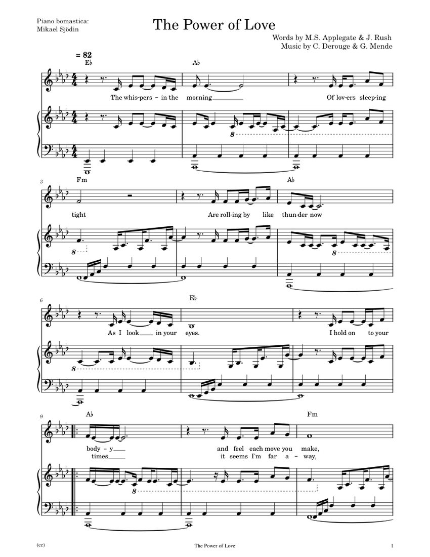 The power of love jennifer rush sheet music for piano vocals solo