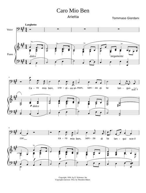 Caro Mio Ben - Bass A