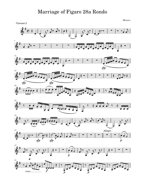 The marriage of figaro - voi che sapete – Wolfgang Amadeus Mozart Marriage of Figaro 28a Rondo Clarinet 2mscz