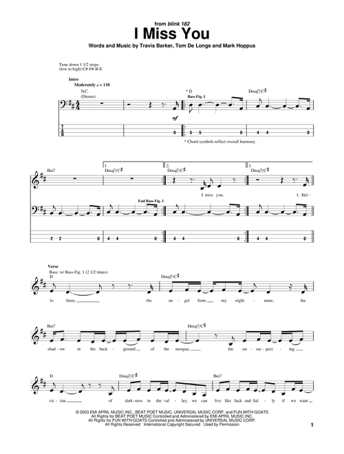 I Miss You - Blink-182 (Bass Tab)