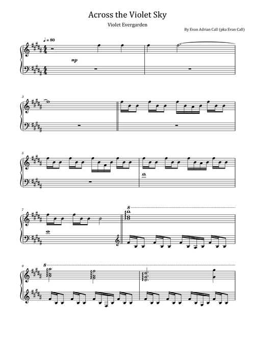 Across The Violet Sky (Arr. poon) - Evan Adrian Call (Pka Evan Call) (Piano Solo)