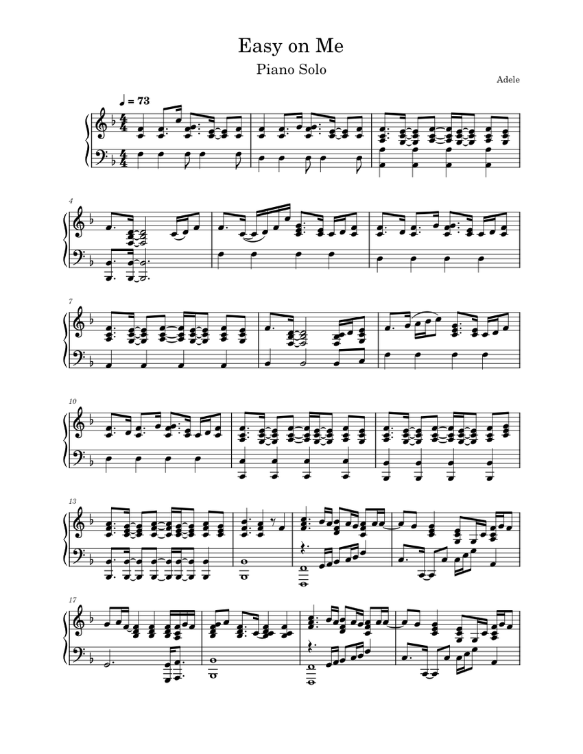 Easy On Me – Adele (Piano Solo) Sheet music for Piano (Solo