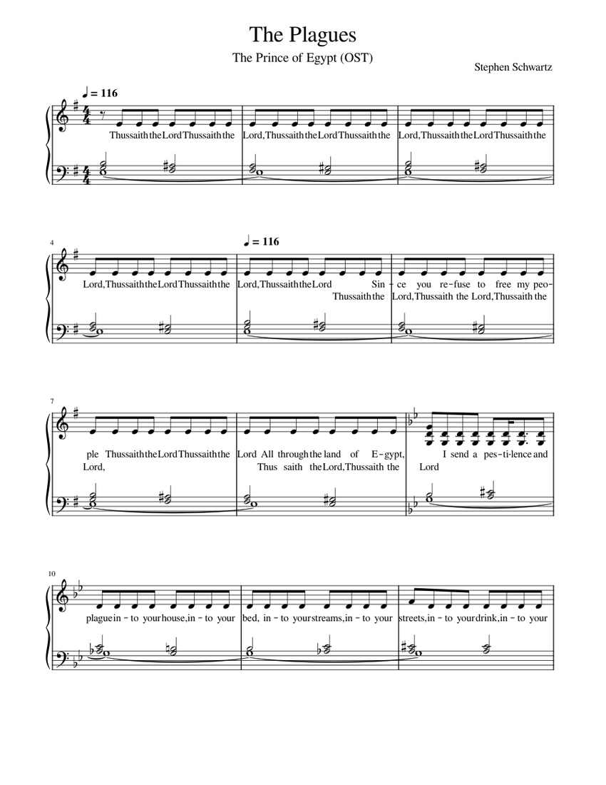 The Plagues (The Prince of Egypt) Sheet music for Piano (Solo