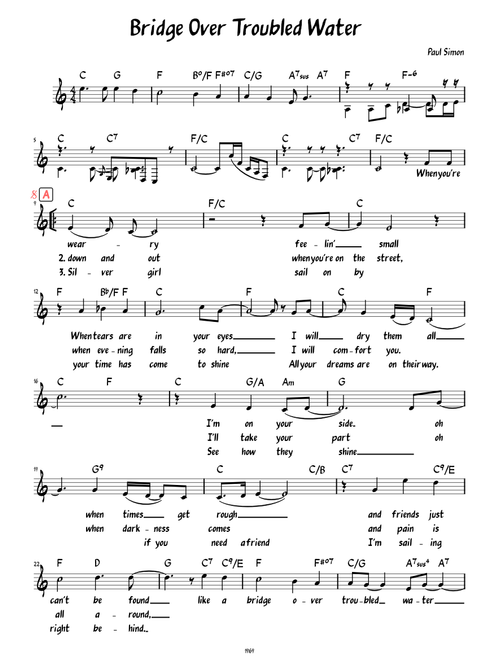 Bridge Over Trouble Water (Lead sheet with lyrics )