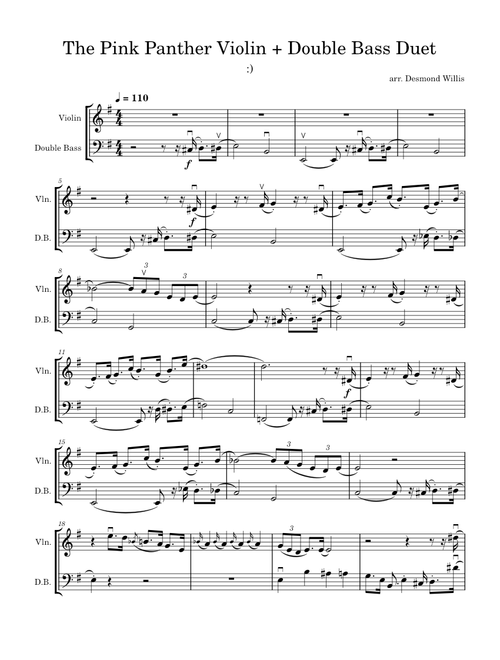 The Pink Panther Theme – Henry Mancini The Pink Panther Violin + Double Bass Duet