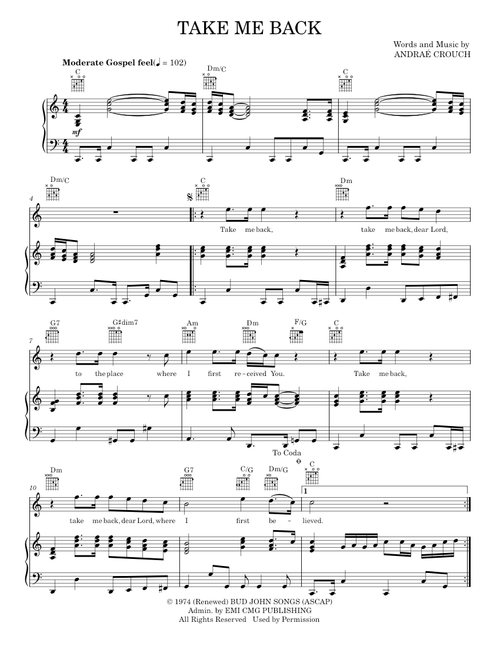 Take me back - Andraé Crouch (Piano-Vocal-Guitar)