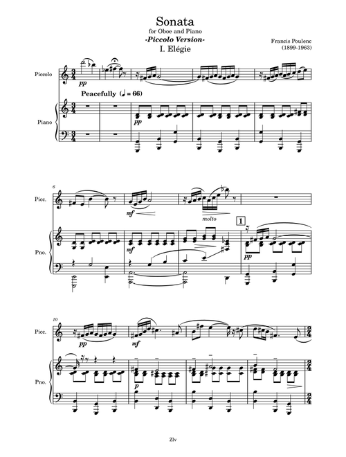 Sonata for Oboe and Piano, I. Elégie, {Piccolo Version} (Arr. Zellev) - Francis Poulenc (Instrumental Solo (with Piano Accompaniment))