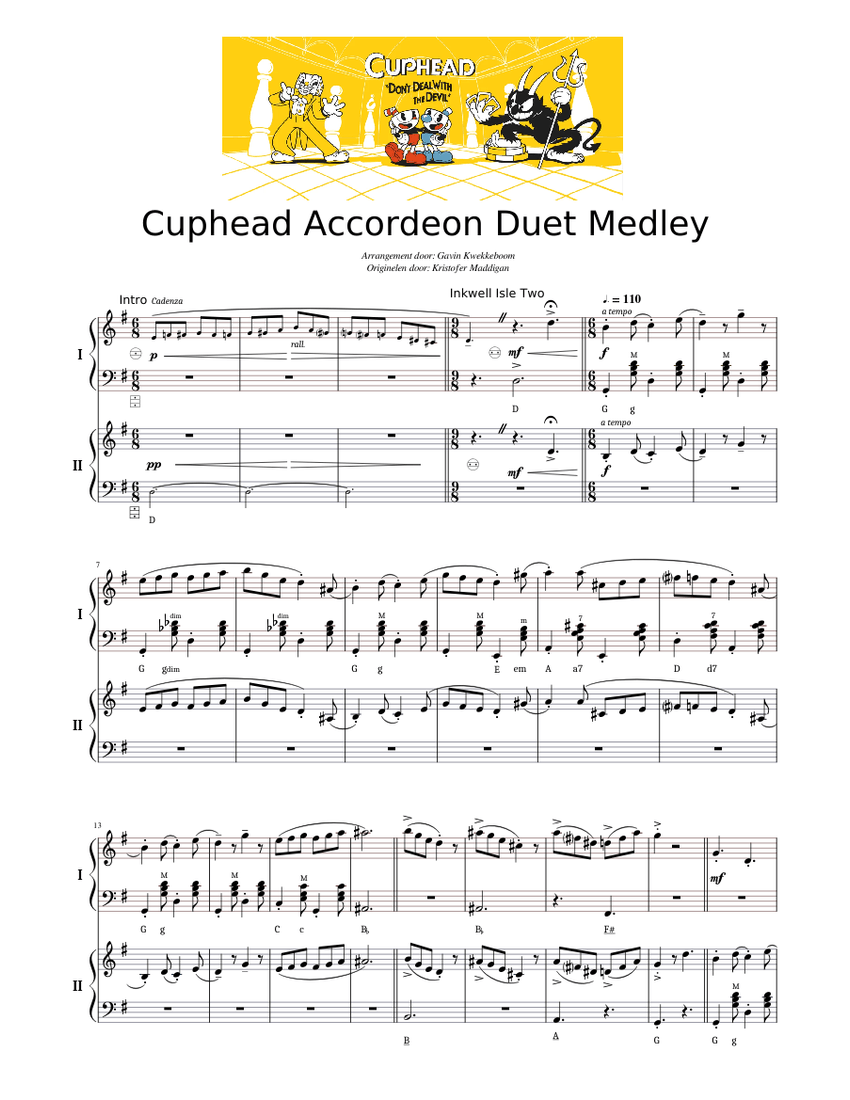 Cuphead Accordion Duet Medley Sheet music for Piano (Piano Duo