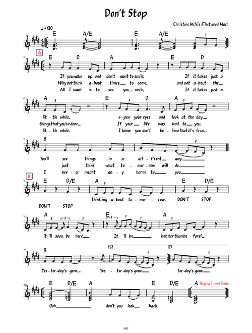 Don't Stop (Lead sheet with lyrics )