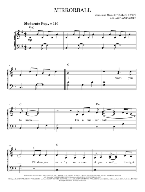 Mirrorball - Taylor Swift (Easy Piano)