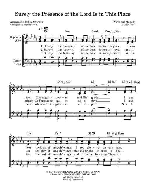 Surely The Presence Of The Lord Is In This Place (Arr. Joshua Chandra) - Lanny Wolfe (Choral, SATB)