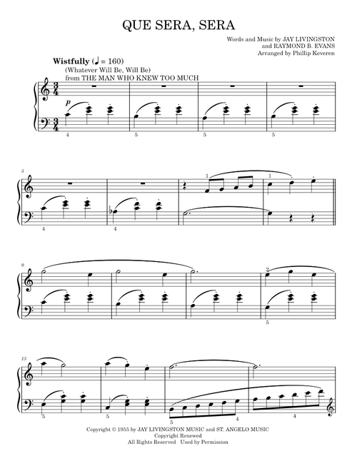 Que Sera, Sera (Whatever Will Be, Will Be) [Classical version] (arr. Phillip Keveren) - Doris Day (Easy Piano)