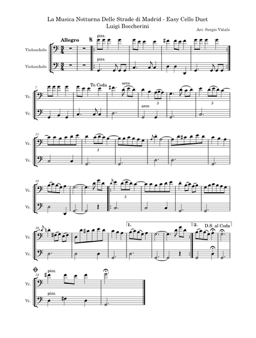 La Musica Notturna Delle Strade Di Madrid, Op. 30 No. 6, G. 324 (Night Music Of The Streets Of Madrid) – Luigi Boccherini La Musica Notturna Delle Strade di Madrid (2 cellos pizzi)