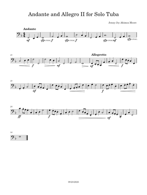 Andante and Allegro II for Solo Tuba – MooreJenny-Joy