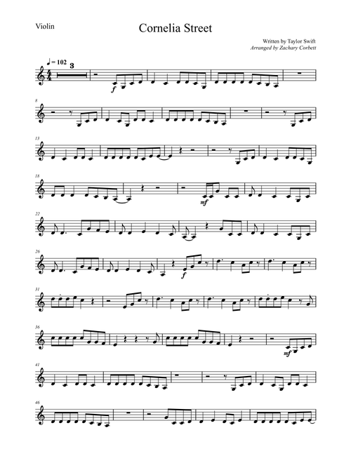 Cornelia Street (Arr. Zac Corbett) - Taylor Swift (Violin Solo)