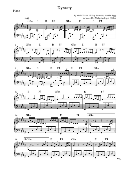 Dynasty (Arr. Melquisedeque C.Silva) - Joachim Rygg, Mario Valdes, Hilliary Bernstein (Piano Solo)