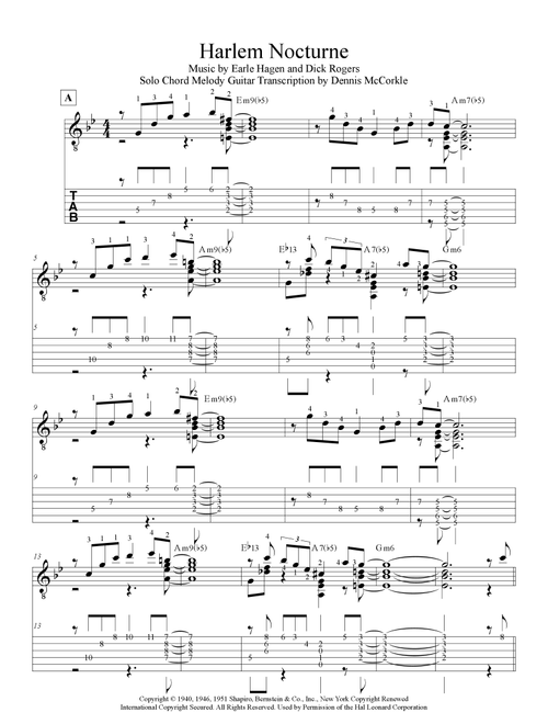 Harlem Nocturne (Arr. Dennis McCorkle) - Earle Hagen, Dick Rogers (Guitar Tab)