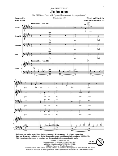 Johanna (from Sweeney Todd) (arr. Mac Huff) - Stephen Sondheim (Choral, TTBB)