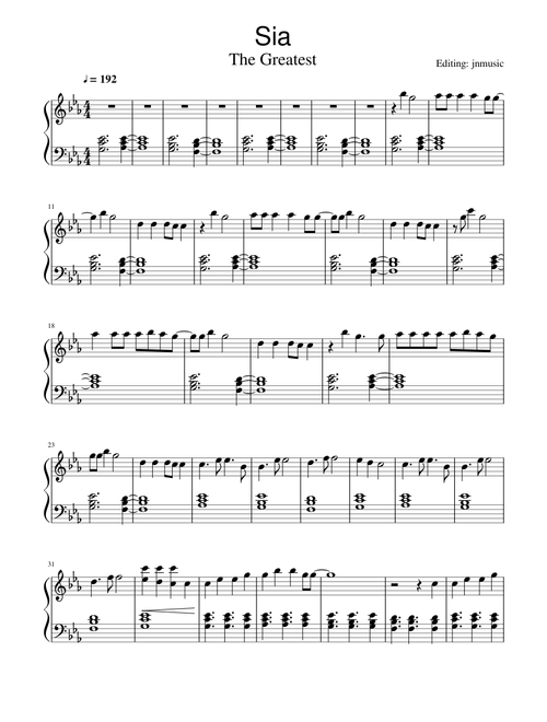 Sia - The Greatest (Piano)