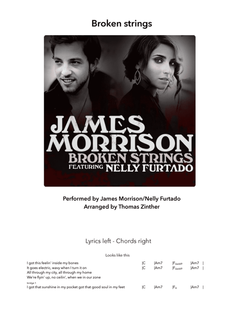 Broken Strings (Arr. Thomas Zinther) - James Morrison (Piano Chords-Lyrics)