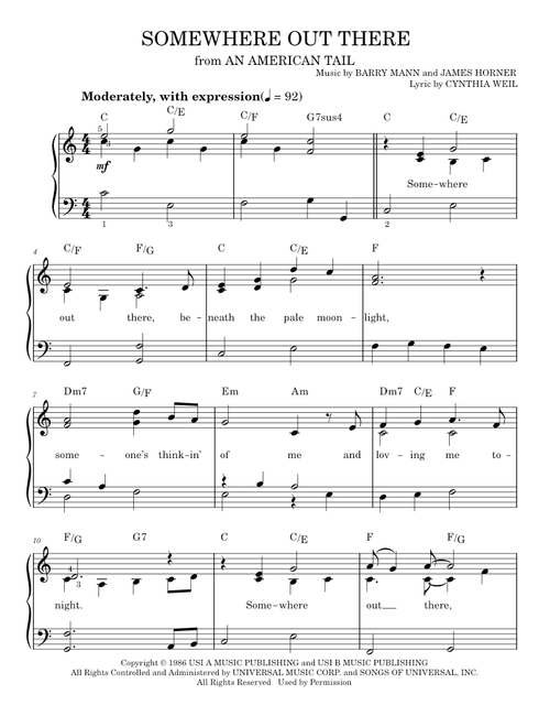 Somewhere Out There - James Ingram, Linda Ronstadt, Linda Ronstadt & James Ingram (Easy Piano)