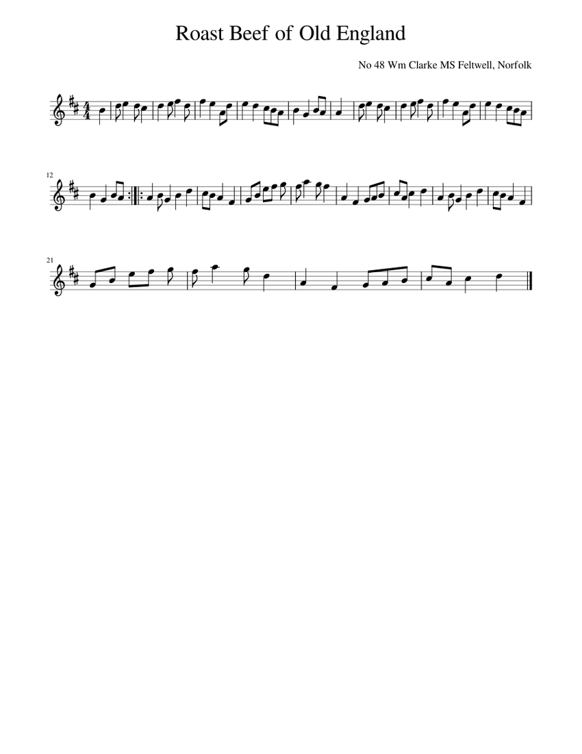 Roast Beef of Old England Sheet Music for Piano (Solo) easy | MuseScore.com