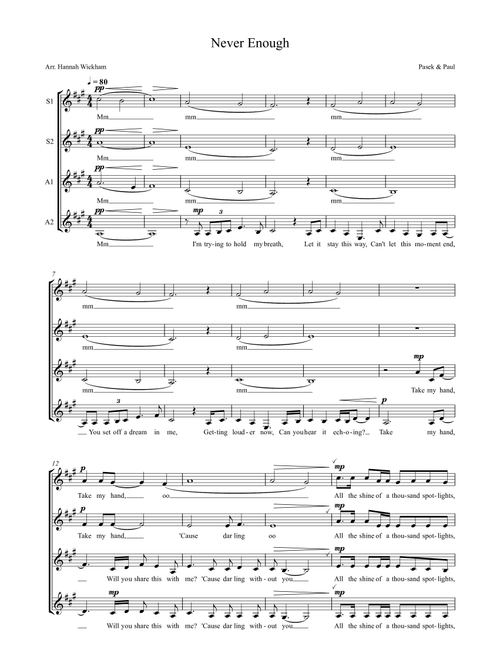 Never Enough (Arr. Hannah Wickham) - Justin Paul, Benj Pasek (Choral, SSAA)