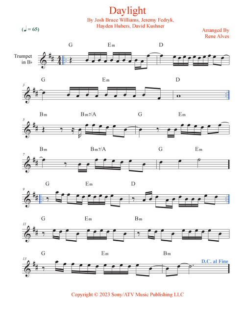 Daylight (Arr. Rene Alves) - David Kushner (Trumpet Solo)