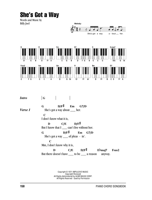 She's Got A Way - Billy Joel (Piano Chords-Lyrics)