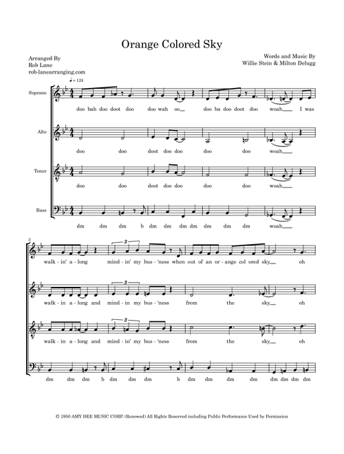 Orange Colored Sky (Arr. Robert Lane) - Natalie Cole (Choral, SATB)