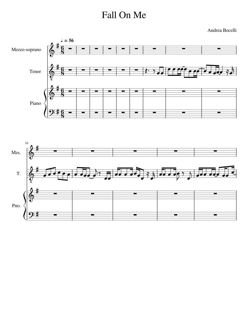 Fall on me 1st unfinished sheet music for piano tenor mezzo soprano