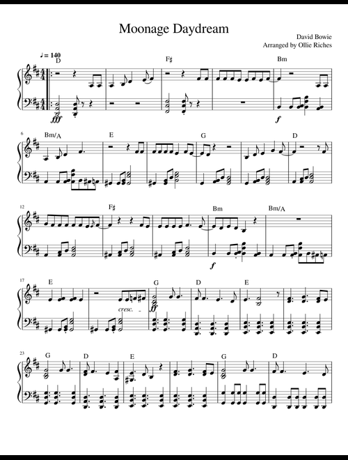 David Bowie sheet music by noahjfenech | Play, print, and download