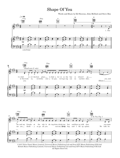 Shape of you - Ed Sheeran (Piano-Voice-Guitar)