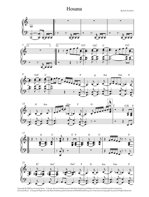Hosanna (Arr. Jáder Lara) - Kirk Franklin (Piano Vocal)