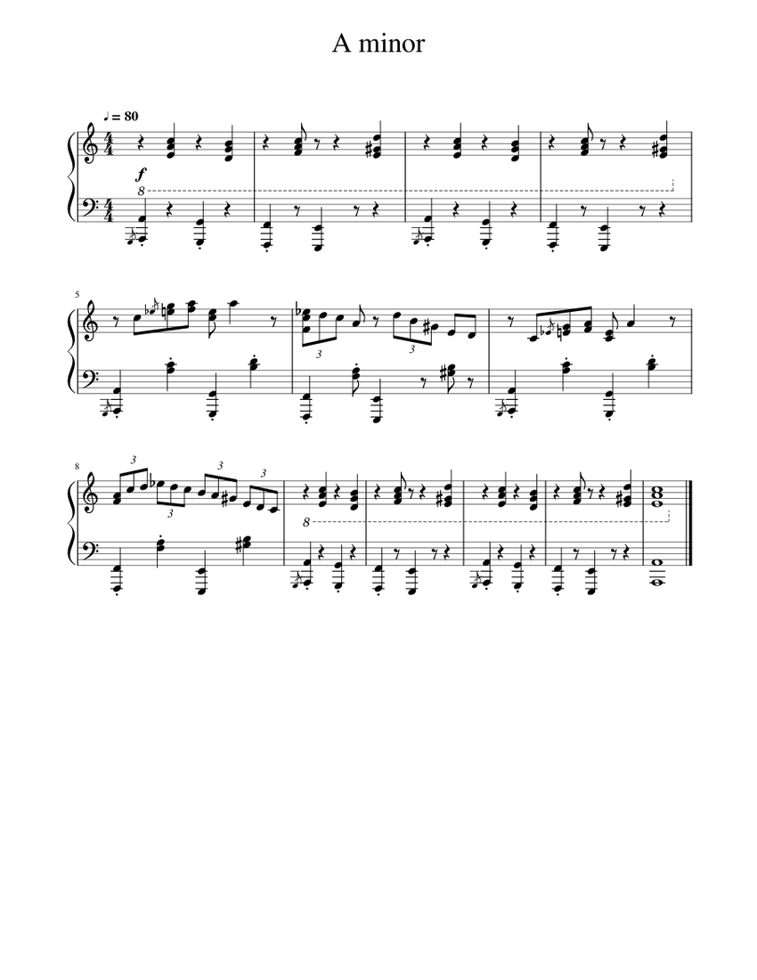 "A minor" piano song Sheet Music for Piano (Solo) easy | MuseScore.com