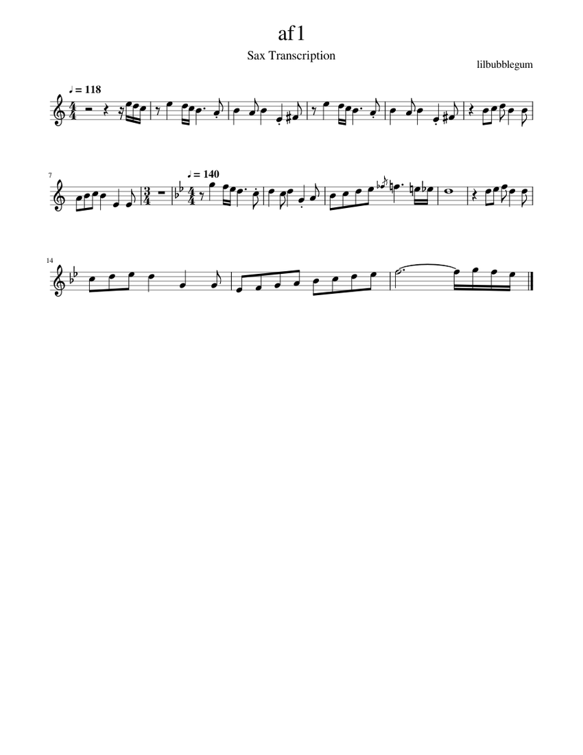 af1 - lilbubblegum Sheet Music for Saxophone alto (Solo) | MuseScore.com