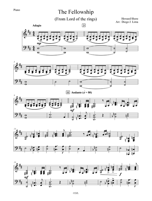 The Fellowship (Arr. Arr.: Diogo J. Lima) - Howard Shore (Instrumental Duet and Piano)