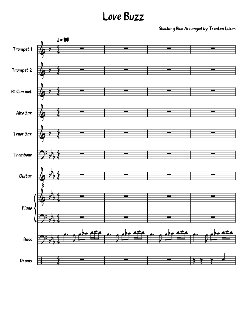 Love Buzz Sheet Music with Chords for Piano, Trombone, Clarinet in b ...