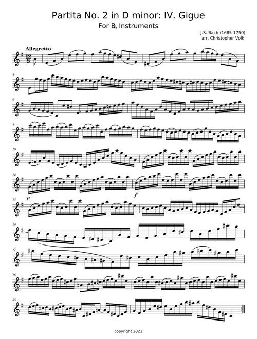 Bach Partita No.2 in D minor, BWV 1004, Gigue - Johann Sebastian Bach