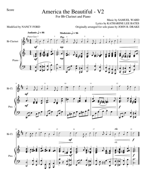 America the Beautiful V2 – Samuel Ward (Bb Clarinet and Piano)