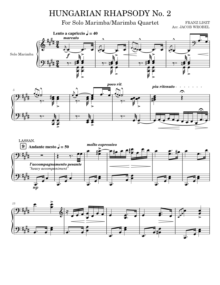 Franz Liszt - Hungarian Rhapsody No.2 – For Solo Marimba/Marimba