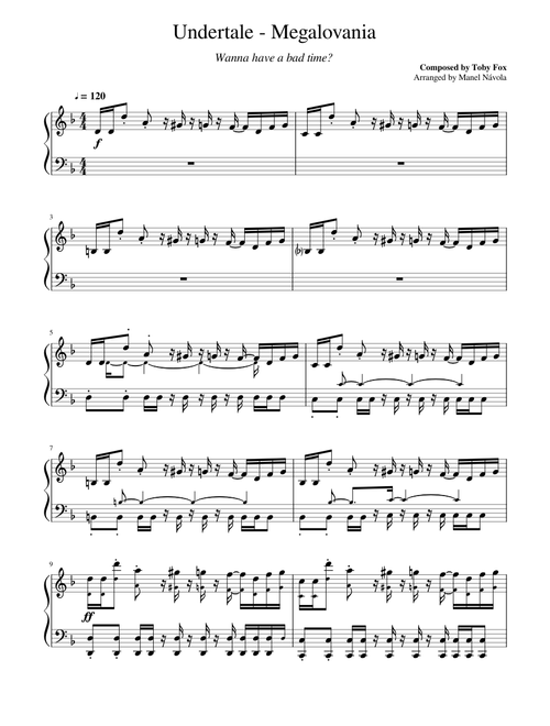 Undertale - Megalovania [Piano] (ver. 3) sheet music arranged by Manel Navola for Solo