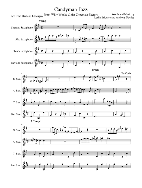 "Candyman" for SATB Sax Quartet