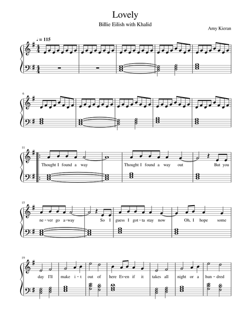 Lovely - Billie Eilish with Khalid - Easy Beginner Piano Cover Sheet Music