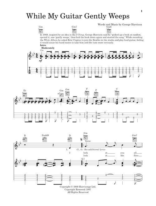 While My Guitar Gently Weeps - The Beatles, Fred Sokolow, Santana featuring IndiaArie & Yo-Yo Ma (Easy Ukulele (with Tab))